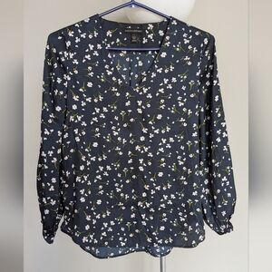 Banana Republic Floral V-Neck Blouse - Navy
